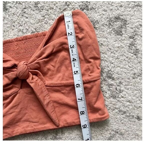 Aritzia Wilfred Women’s Medium Tube Top Peach Strapless Crop Ruched Tie Front - Picture 6 of 6